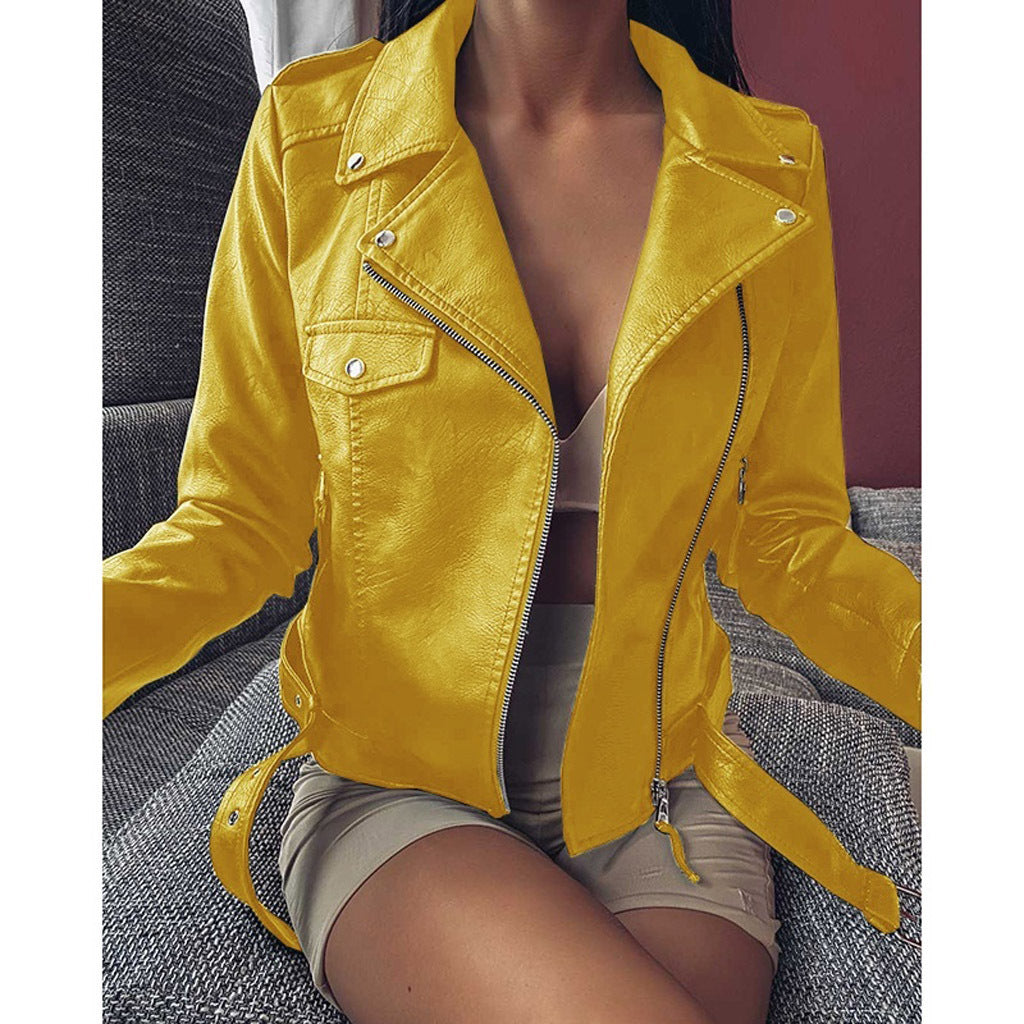 GR | Black leather jacket with zipper and lapel buttons