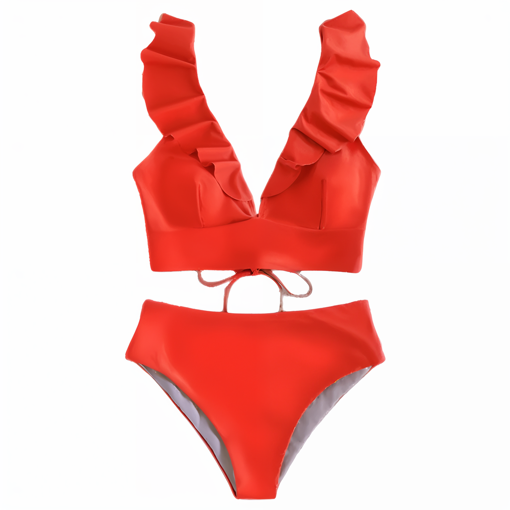 GR | Bikini set with ruffles and high waist 