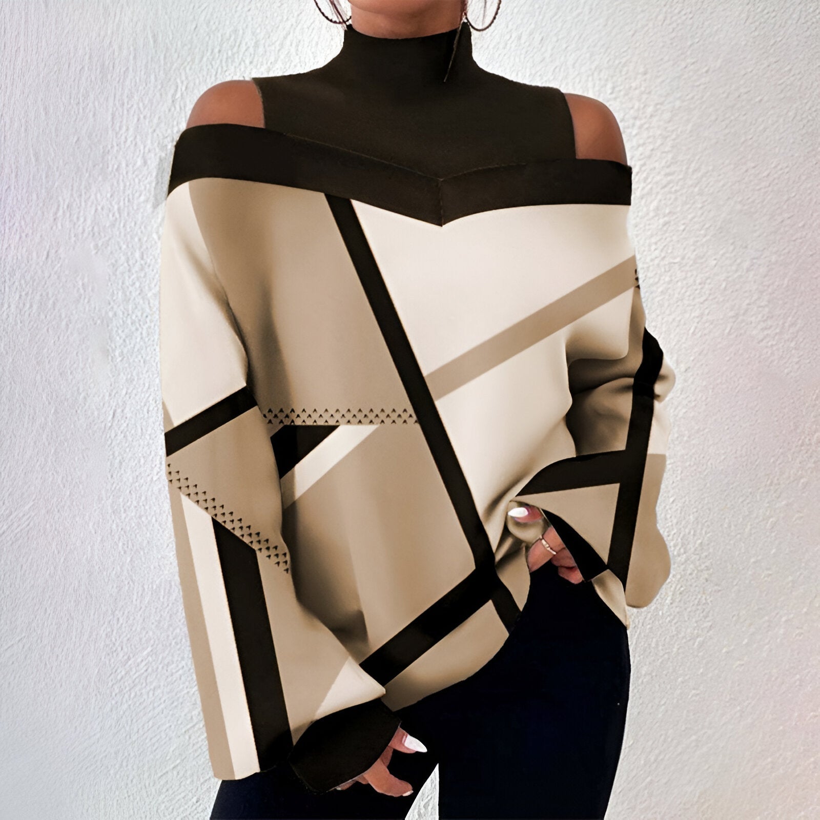 GR | Sexy plaid T-shirt with off-the-shoulder sleeves