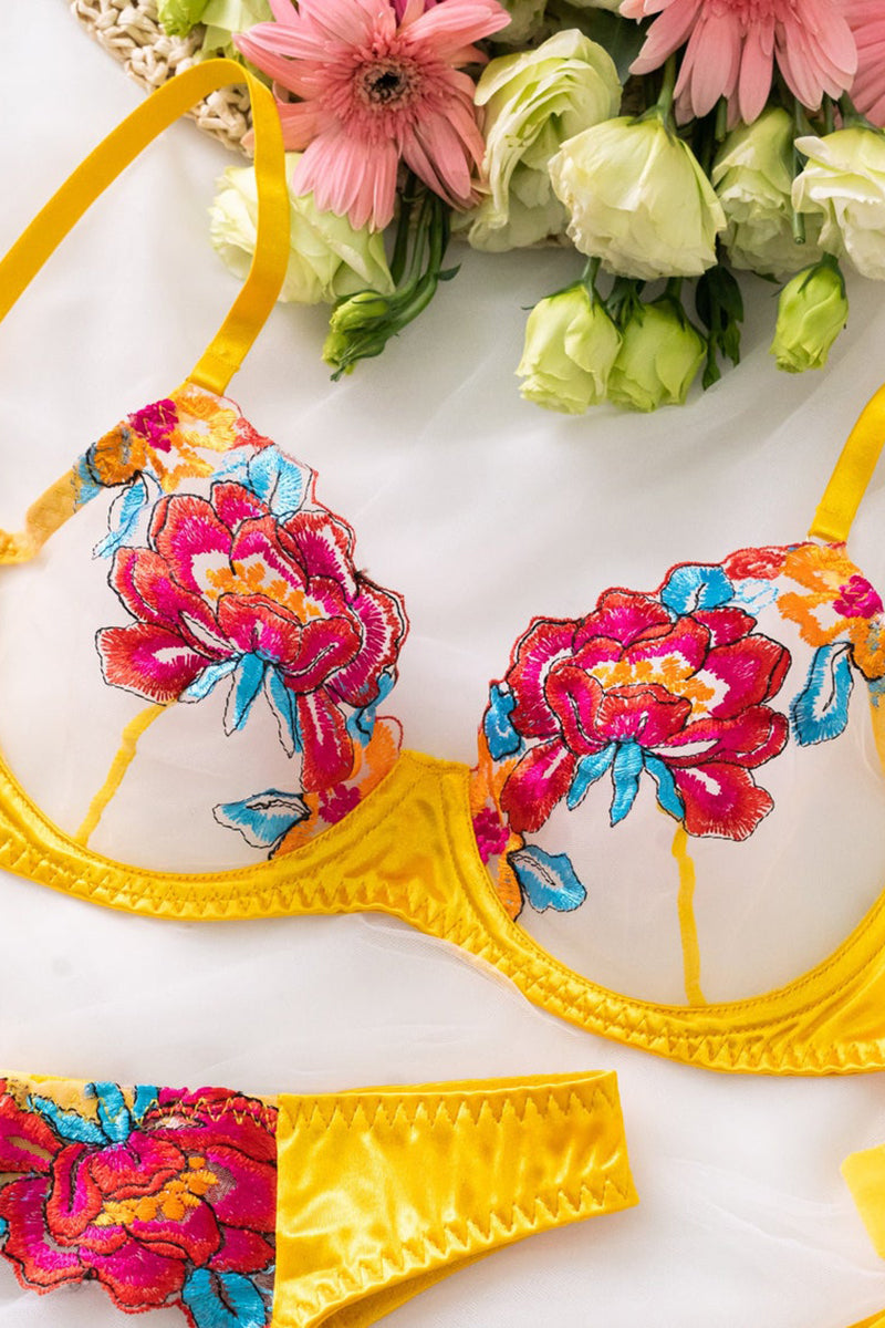 GR | Satin Sheer Floral 3 Piece Lingerie Set