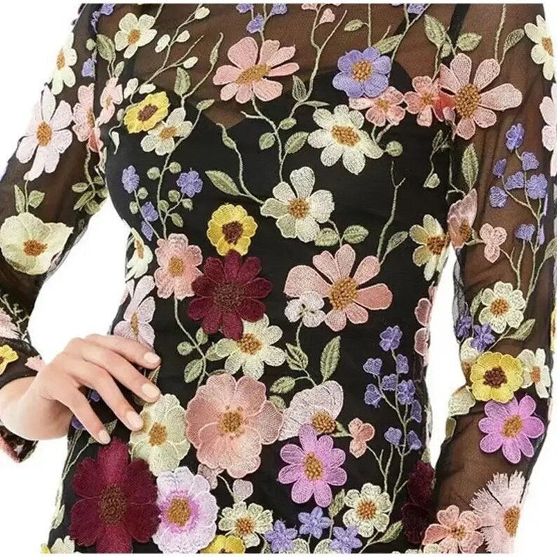 GR | Minikleid Mit Floralen Applikationen Und Durchscheinender Optik