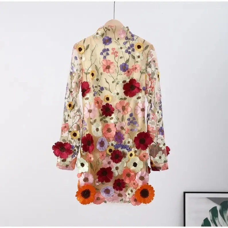 GR | Minikleid Mit Floralen Applikationen Und Durchscheinender Optik
