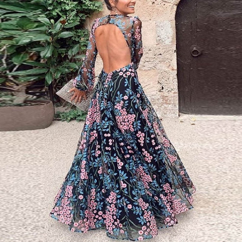 GR | Vintage Floral Backless Maxi Dress