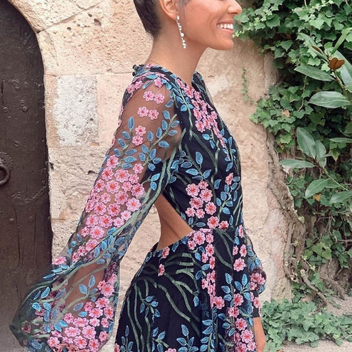 GR | Vintage Floral Rückenfreies Maxikleid