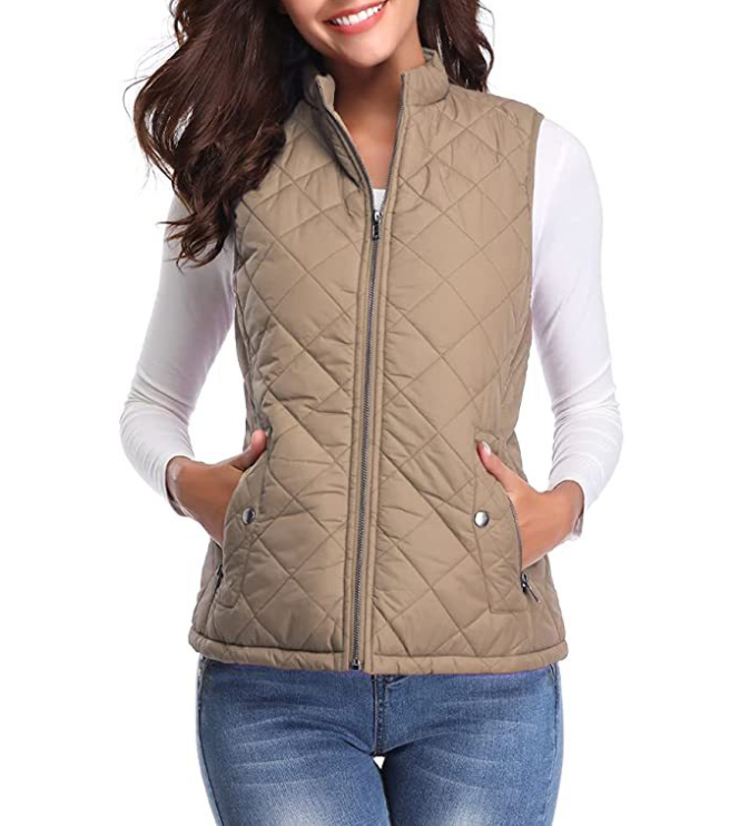 GR | Quilted zip-up vest with pockets for women