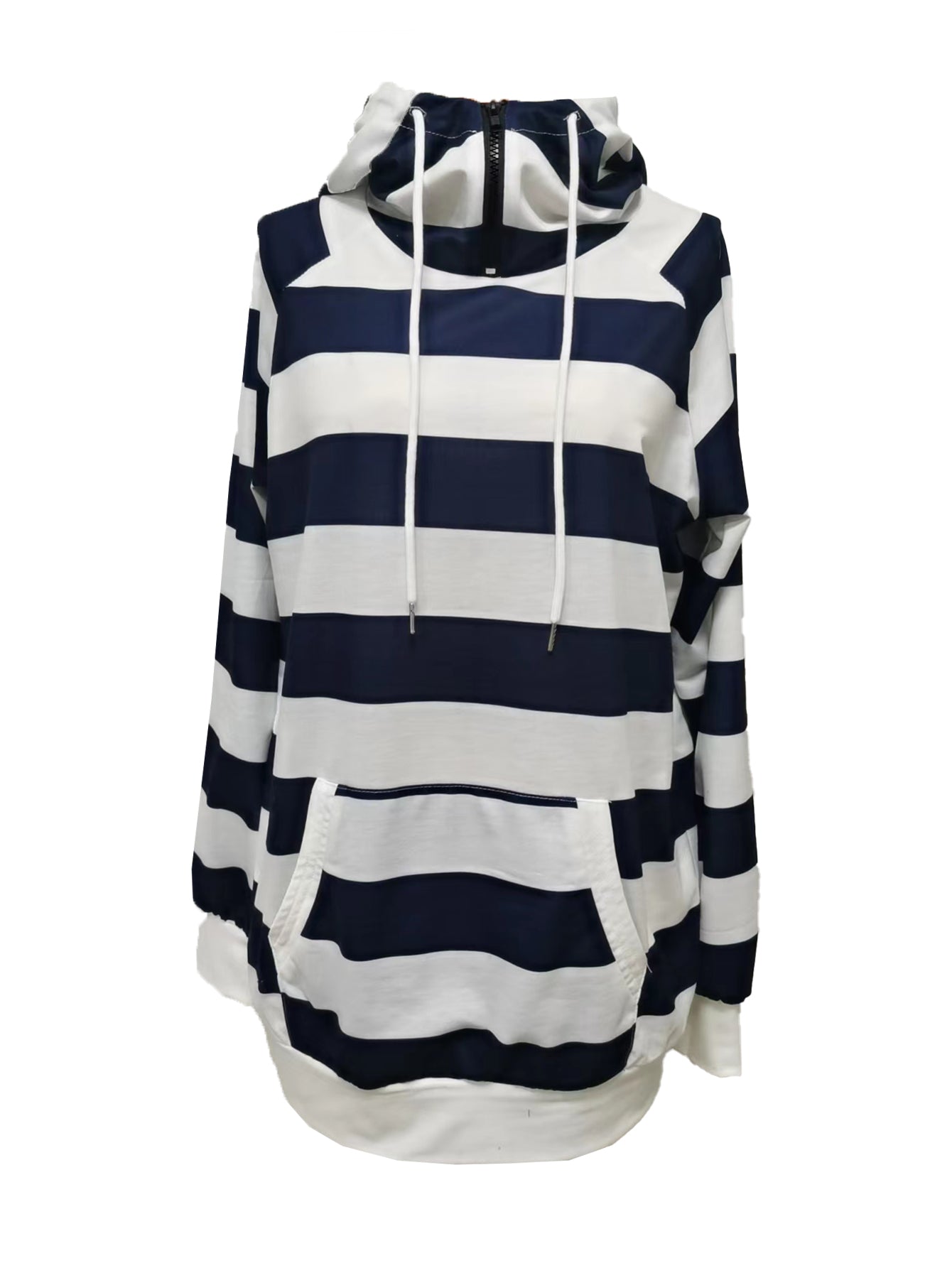 GR | Gestreifter Hoodie mit Reißverschluss und Kordelzug