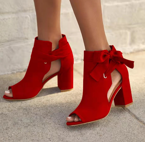 GR | Elegant sandals with a mid-height heel and bow for women