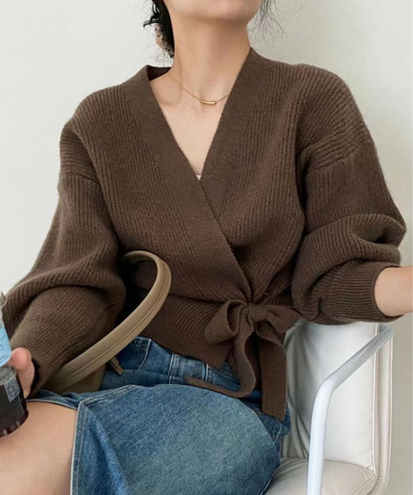 GR | Schicker Wickelpullover mit Bindegürtel