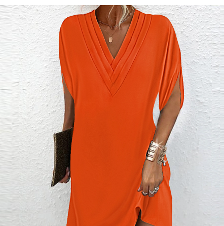GR | Elegant dress with open sleeves and V-neck