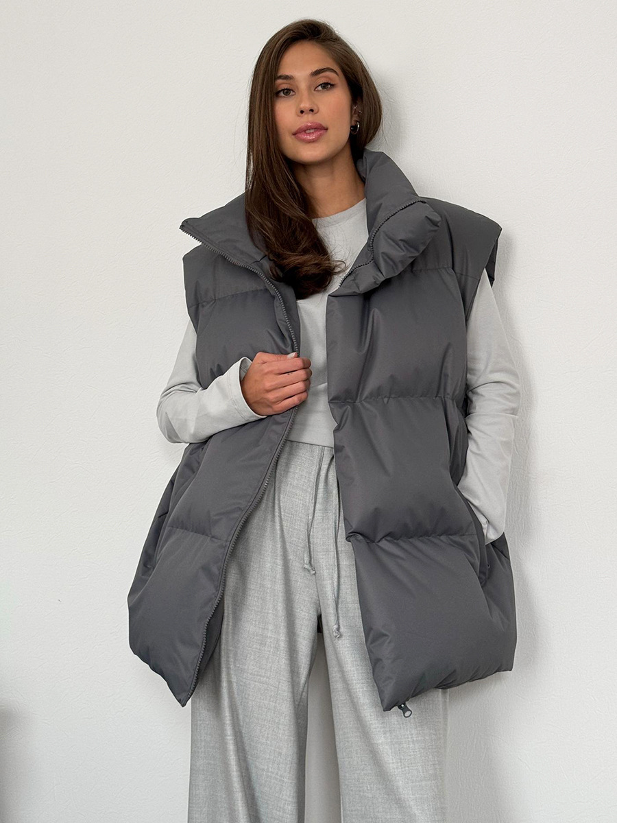 GR | Padded Quilted Vest with High Collar for Women 
