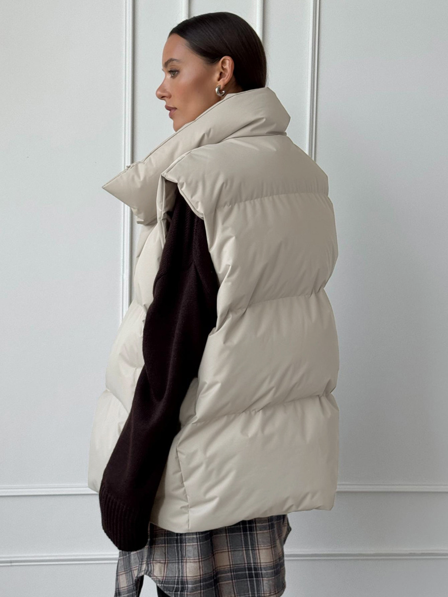 GR | Padded Quilted Vest with High Collar for Women 