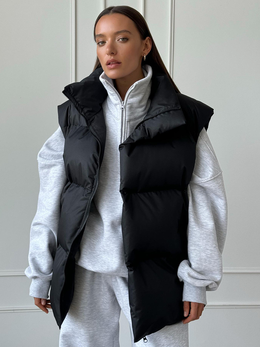 GR | Padded Quilted Vest with High Collar for Women 