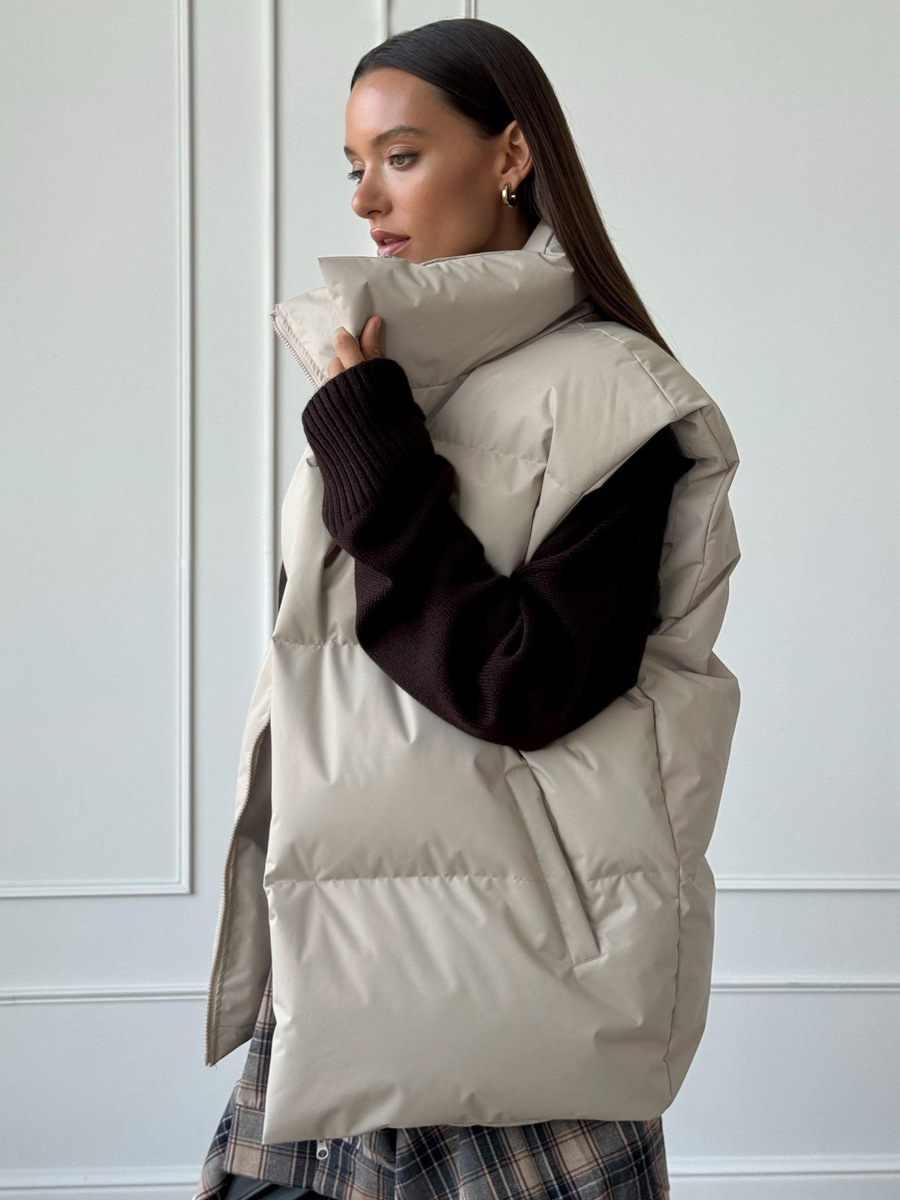 GR | Padded Quilted Vest with High Collar for Women 