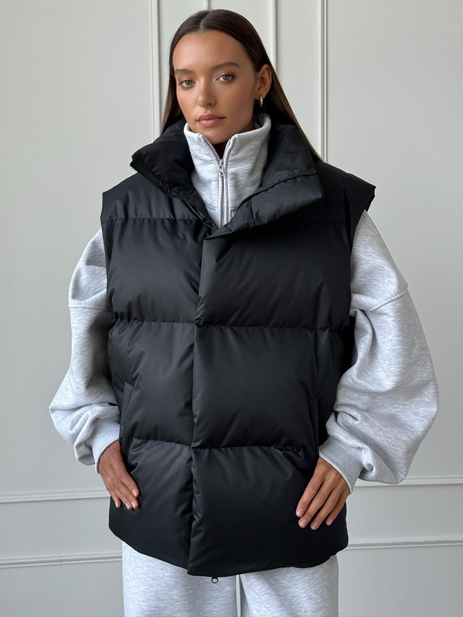 GR | Padded Quilted Vest with High Collar for Women 