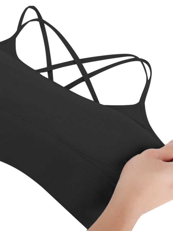 GR  | 3er Pack Damen Sport Bh Gepolstert Crisscross Yoga Bh Nahtlos Mittel Impact Fitness Activewear