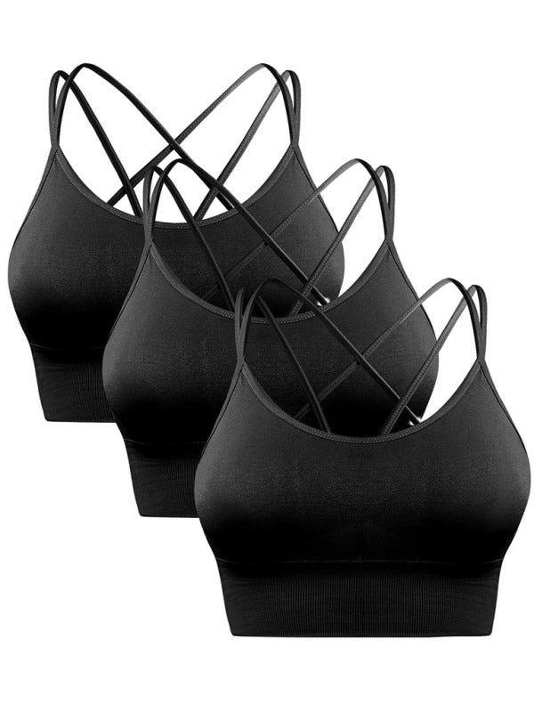 GR  | 3er Pack Damen Sport Bh Gepolstert Crisscross Yoga Bh Nahtlos Mittel Impact Fitness Activewear