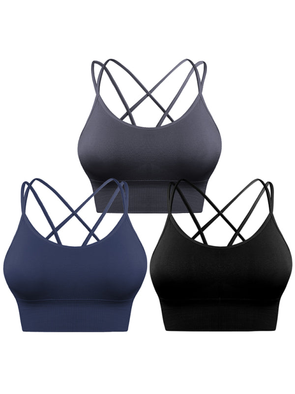 GR  | 3er Pack Damen Sport Bh Gepolstert Crisscross Yoga Bh Nahtlos Mittel Impact Fitness Activewear