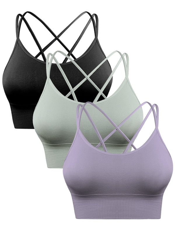 GR  | 3er Pack Damen Sport Bh Gepolstert Crisscross Yoga Bh Nahtlos Mittel Impact Fitness Activewear