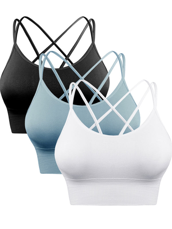 GR  | 3er Pack Damen Sport Bh Gepolstert Crisscross Yoga Bh Nahtlos Mittel Impact Fitness Activewear