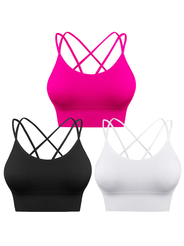 GR  | 3er Pack Damen Sport Bh Gepolstert Crisscross Yoga Bh Nahtlos Mittel Impact Fitness Activewear