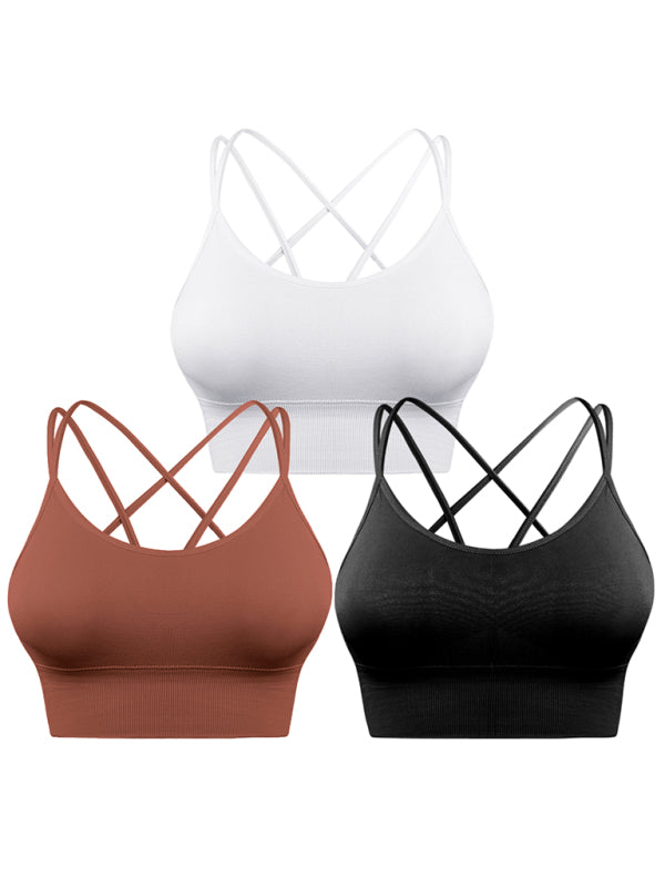 GR  | 3er Pack Damen Sport Bh Gepolstert Crisscross Yoga Bh Nahtlos Mittel Impact Fitness Activewear