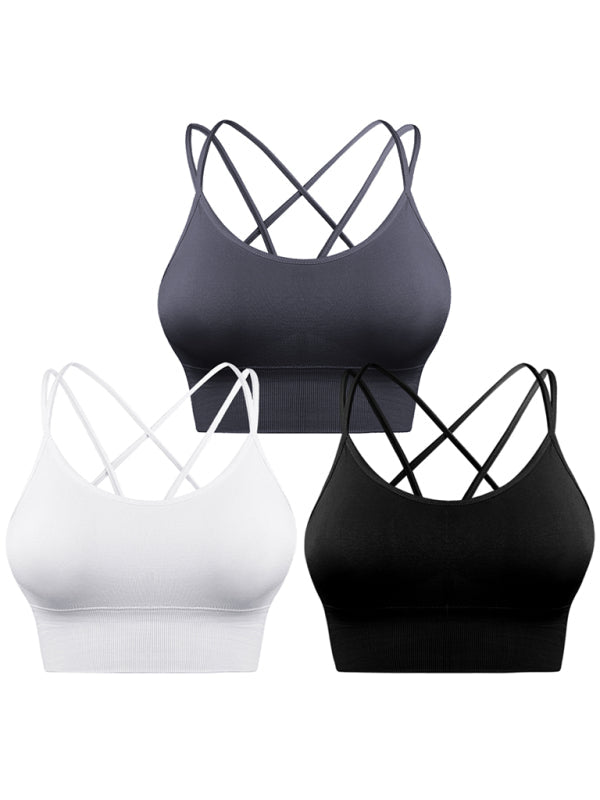 GR  | 3er Pack Damen Sport Bh Gepolstert Crisscross Yoga Bh Nahtlos Mittel Impact Fitness Activewear