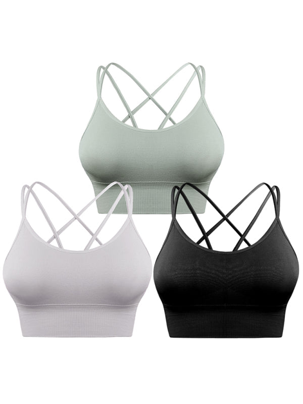 GR  | 3er Pack Damen Sport Bh Gepolstert Crisscross Yoga Bh Nahtlos Mittel Impact Fitness Activewear
