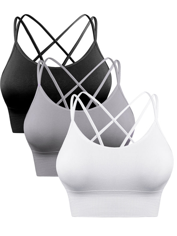 GR  | 3er Pack Damen Sport Bh Gepolstert Crisscross Yoga Bh Nahtlos Mittel Impact Fitness Activewear