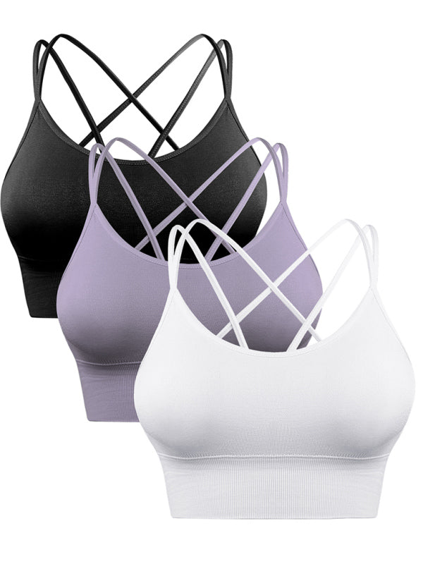 GR  | 3er Pack Damen Sport Bh Gepolstert Crisscross Yoga Bh Nahtlos Mittel Impact Fitness Activewear