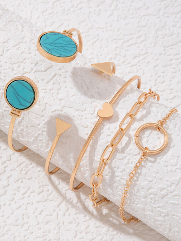 GR | Inset Open Five-Piece Bracelet Geometric Love Triangle Bracelet Set