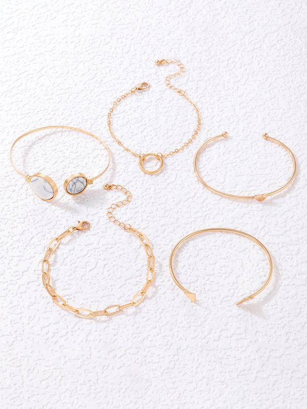 GR | Inset Open Five-Piece Bracelet Geometric Love Triangle Bracelet Set