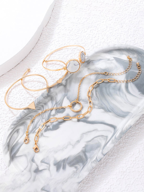 GR | Inset Open Five-Piece Bracelet Geometric Love Triangle Bracelet Set