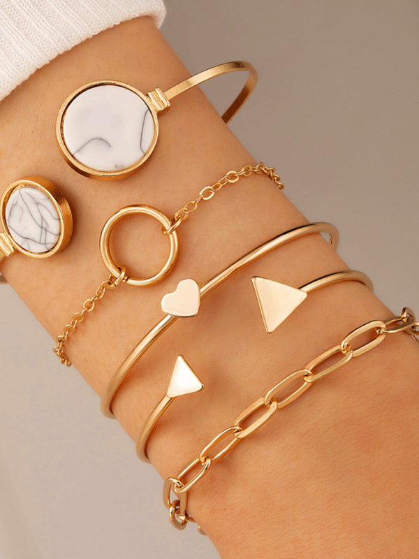GR | Inset Open Five-Piece Bracelet Geometric Love Triangle Bracelet Set
