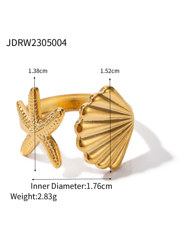 GR | Neuer Strandstil Ozeanelement Muschel Seestern Ring