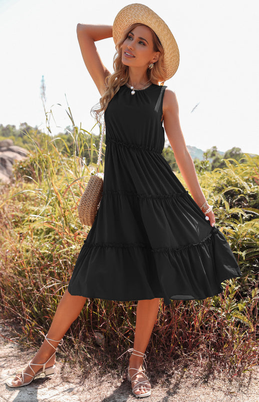 GR | Damen ärmelloses Tanktop Kuchen Kleid Midi Kleid