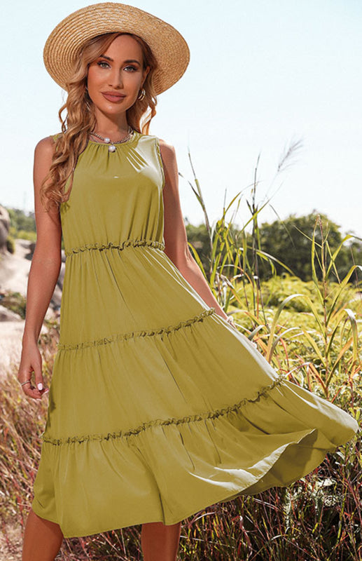 GR | Damen ärmelloses Tanktop Kuchen Kleid Midi Kleid