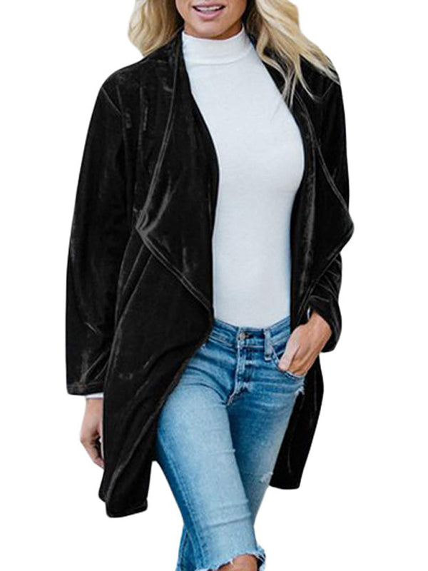GR | Solid Color Open Front Velvet Blazer