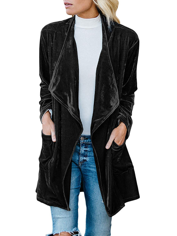 GR | Solid Color Open Front Velvet Blazer