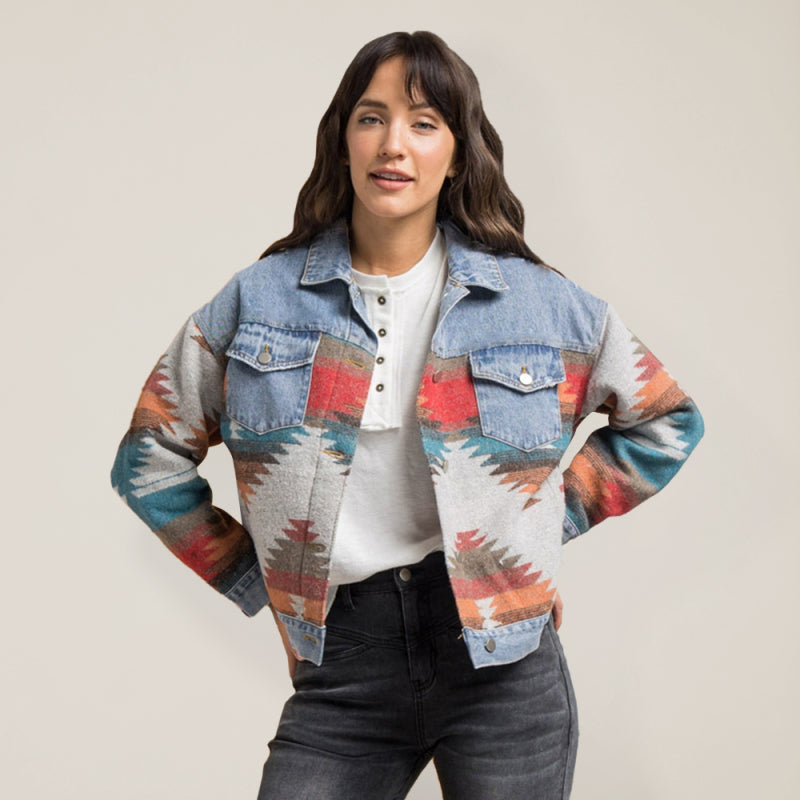 GR | Denim jacket with Aztec pattern