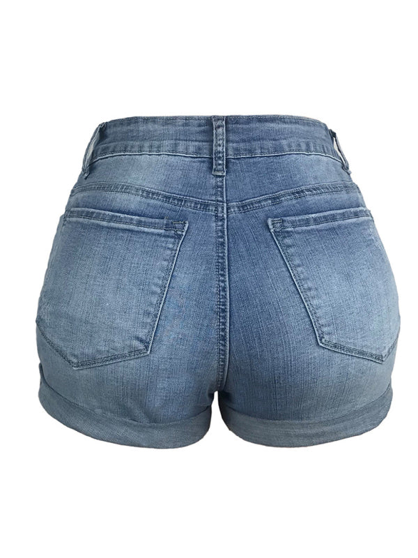 GR | Women's Stretch Mid-Height Denim Shorts with Holes 