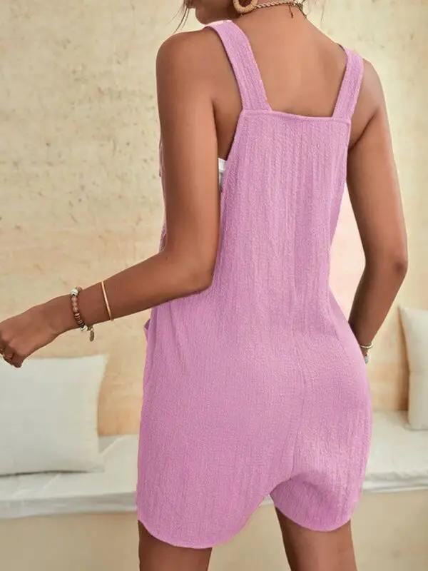 GR | Women's Solid Color Patch Pocket Lace-Up Casual Jumpsuit 