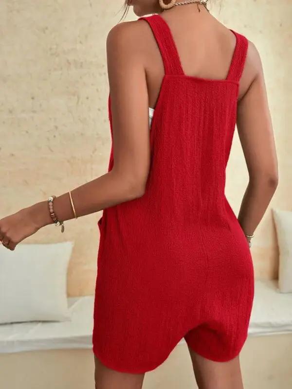 GR | Women's Solid Color Patch Pocket Lace-Up Casual Jumpsuit 