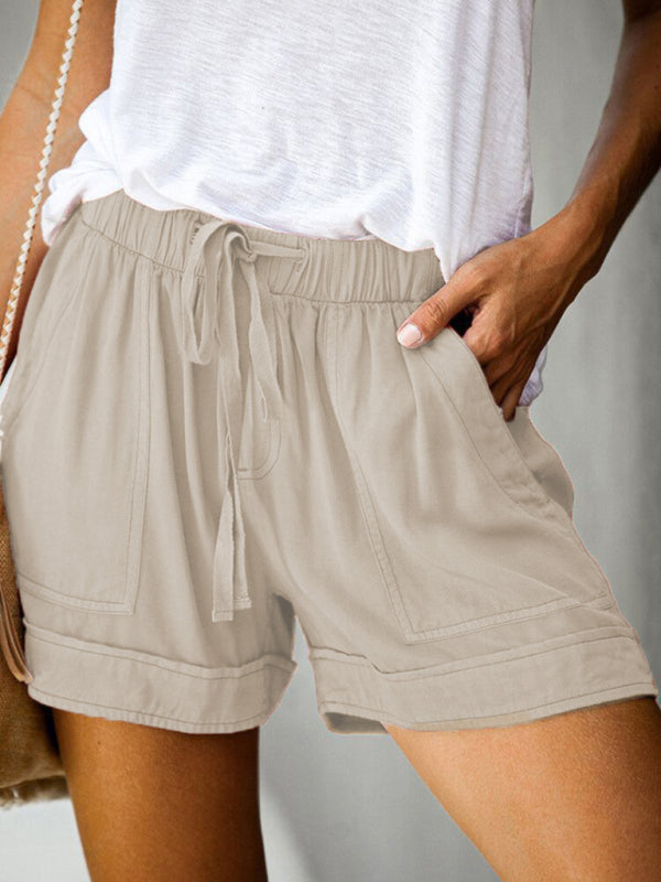 GR | Women's High Waist Lace-Up Loose Straight Shorts 