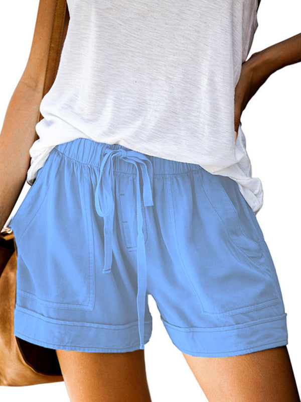 GR | Women's High Waist Lace-Up Loose Straight Shorts 