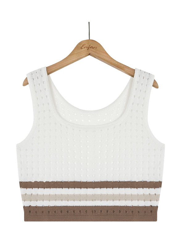 GR | Khaki striped open-knit crop top & pencil skirt set