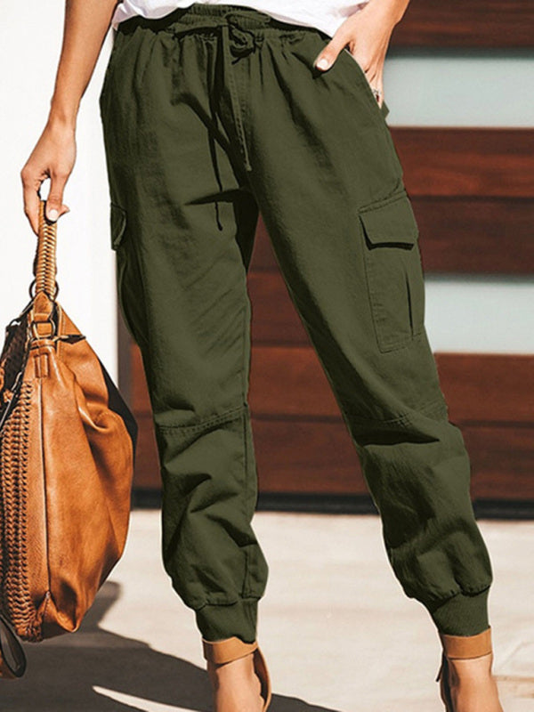 GR | Women's Solid Color Casual Fashion Bag Tie Cargo Pants Women's Trousers 