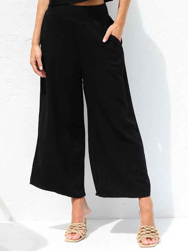 GR | Women's Casual Sleeveless Button-Down Vest with Wide-Leg Trousers, Cotton and Linen Suit