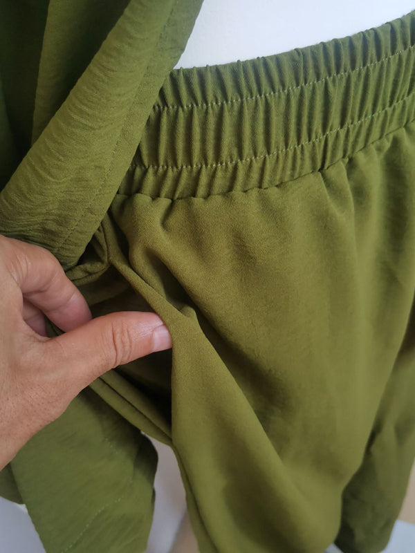 GR | New Cotton and Linen Suit Cardigan Long-Sleeved Top Pocket Wide-Leg Trousers Two-Piece Set