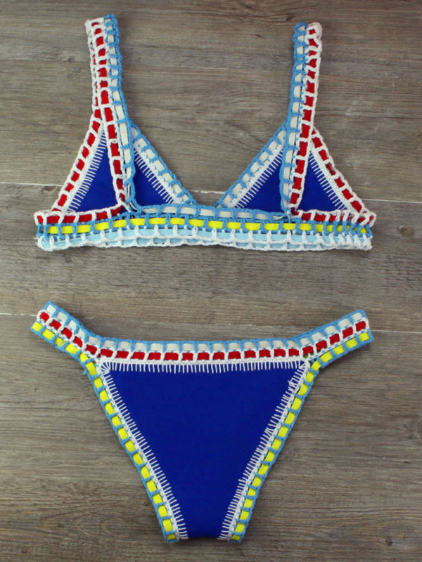 GR | Hand-crocheted bikini knit panel swimsuit set 