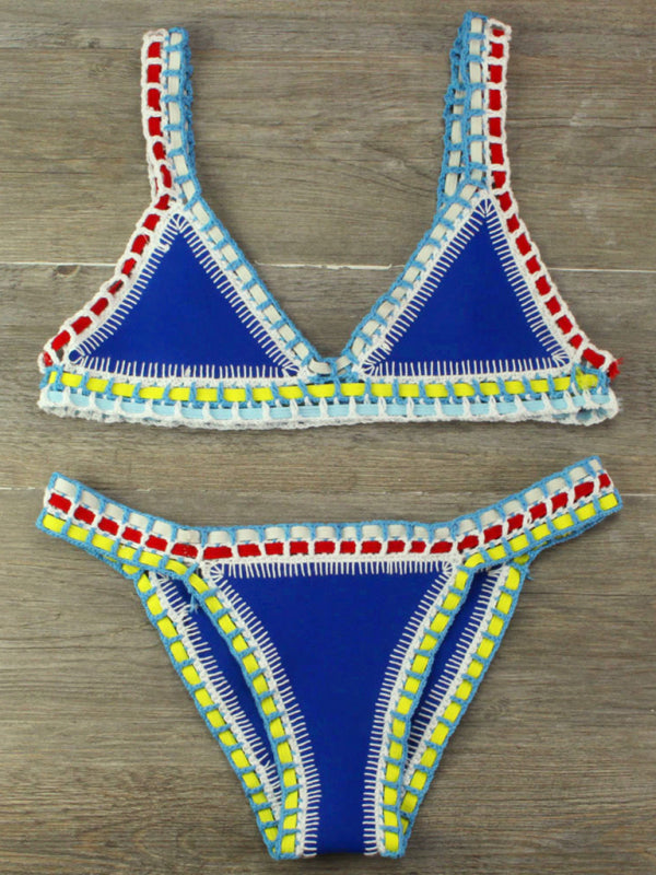 GR | Hand-crocheted bikini knit panel swimsuit set 